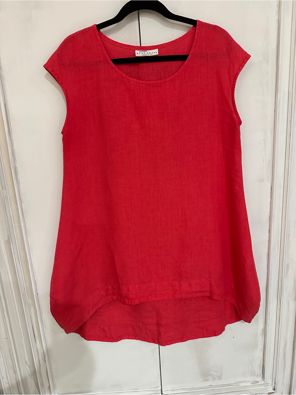 bryn Walker Red Linen Scoop-Neck Cap-Sleeve Tunic